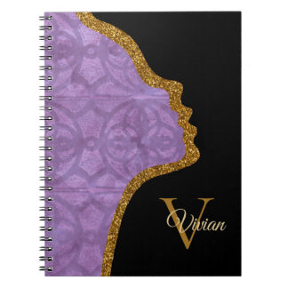 Carnet Face Mute Purple Noir Et Or Parties scintillant