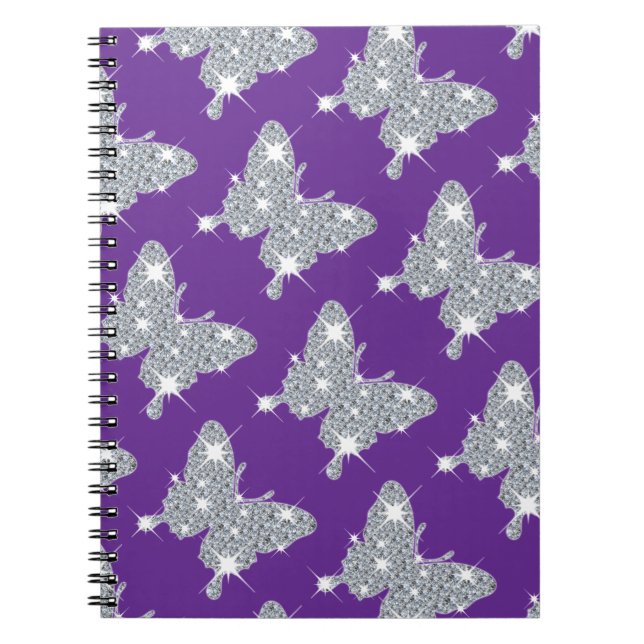Carnet Fâcheux faux diamant papillon sur violet (Devant)