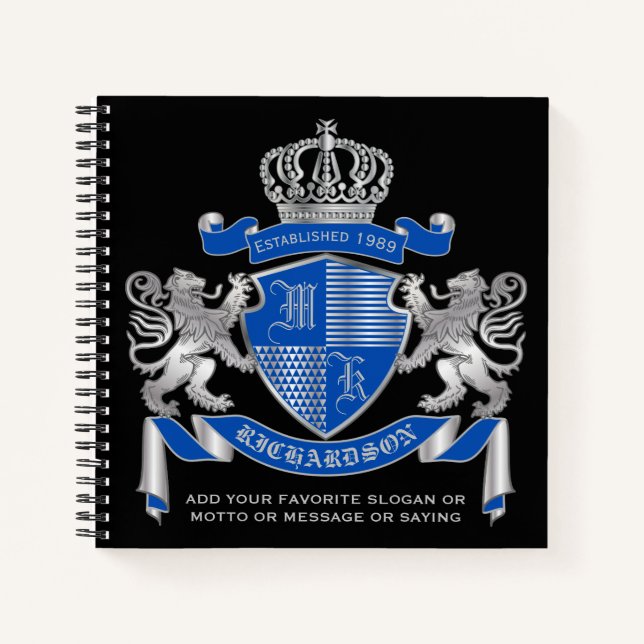 Carnet Faites votre propre blason Bleu Lion d'argent Embl (Devant)