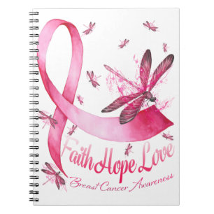 Carnet Faith Hope Love Dragonfly Pink Ribbon Breast