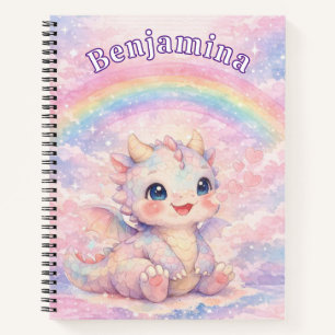 Carnet Fantaisie de dragon arc-en-ciel Cute coeurs roses