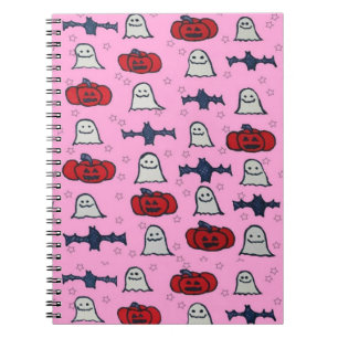 Carnet Fantômes d'Halloween rose, chauves-souris et Jack 