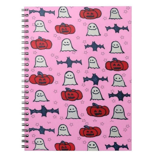 Carnet Fantômes d'Halloween rose, chauves-souris et Jack  (Devant)