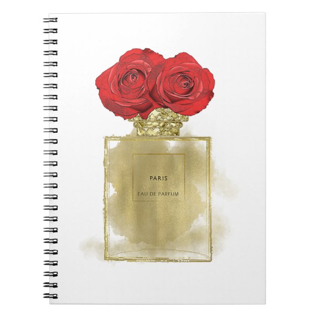 Carnet Fashion Florale Bouteille de parfum Roses rouges G (Devant)