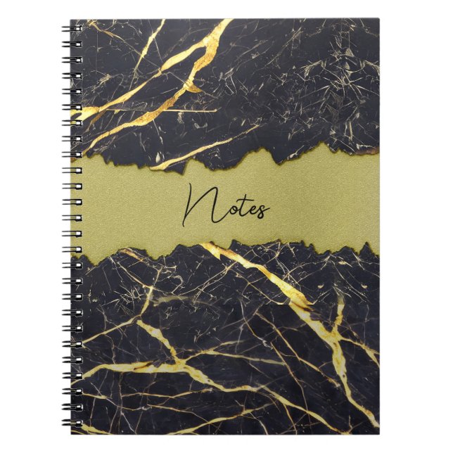 Carnet Faux Black Marbre Torn Gold Section personnalisabl (Devant)