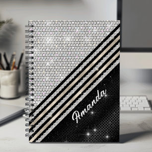 Carnet Faux de cristal argent et noir Personnalisé