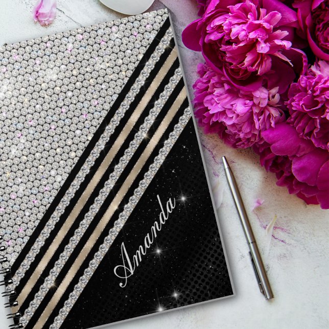Carnet Faux de cristal argent et noir Personnalisé (Créateur téléchargé)