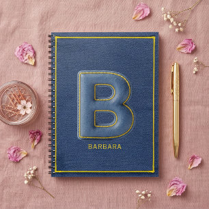 Carnet Faux Denim 3D Brodé Monogramme Lettre B