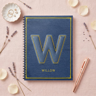 Carnet Faux Denim Lettre Monogramme W Brodé Jaune