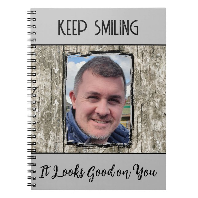 Carnet Faux effet de bois gris garder le sourire photo ar (Devant)