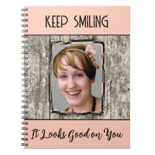 Carnet Faux effet de bois gris garder souriant photo pêch