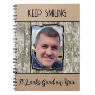 Carnet Faux gris effet bois garder le sourire photo brun