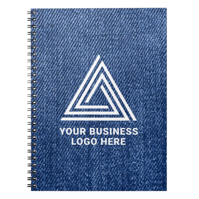 Carnet Faux jeans en denim bleu Logo d'entreprise moderne (Devant)