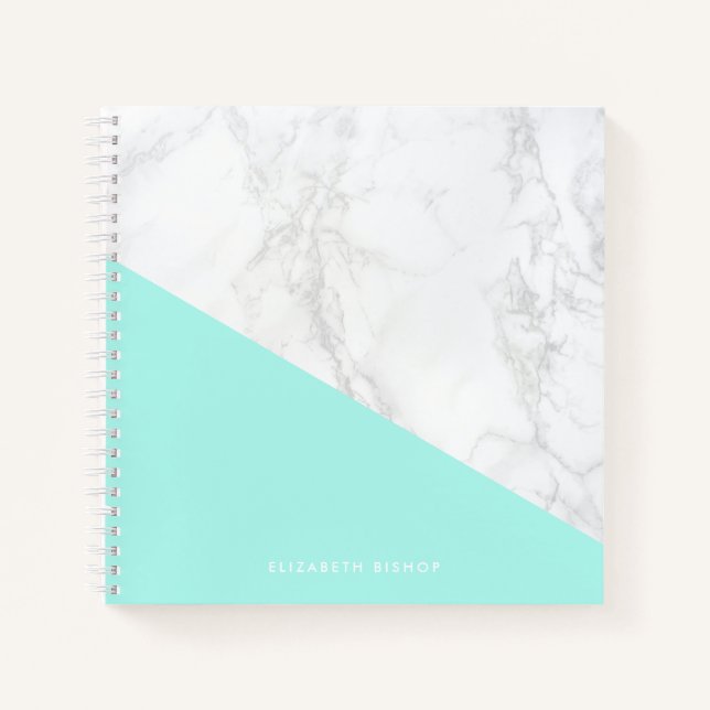 Carnet Faux Marbre avec Accent Aqua Personnalisé (Devant)