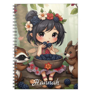 Carnet Fée Chibi mangeant des mûres avec son ami de la fo