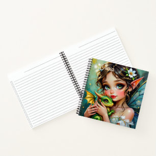 Carnet Fée elfe jolie et dragon personnalisés