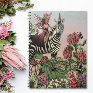 Carnet Fée rose mignonne sur Zebra Unicorn Floral Art