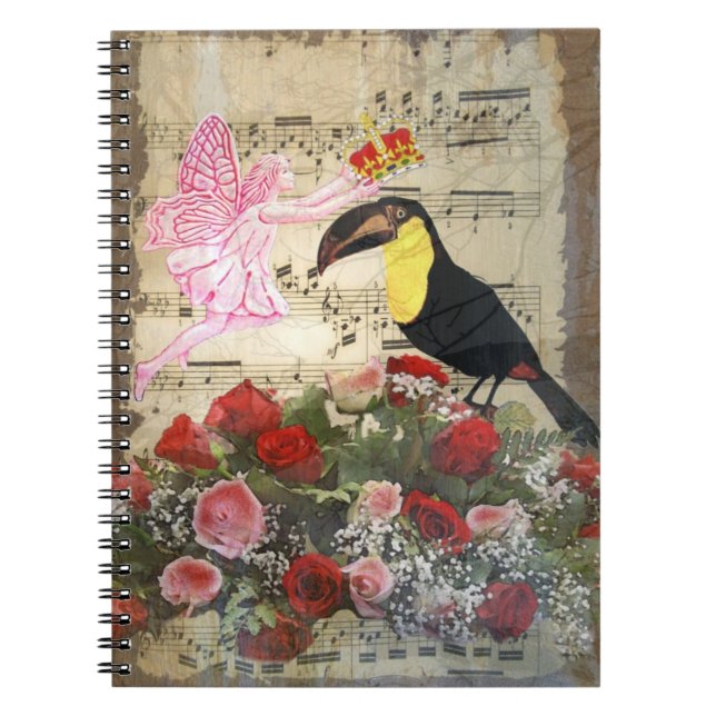 Carnet Fée vintage et collage d'oiseaux (Devant)