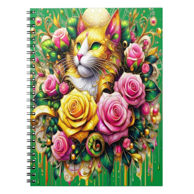 Carnet Feline au milieu d'une floraison vibrante (Devant)