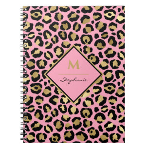 Carnet Féminin Rose Chaud Noir & Or Imprimé Léopard Monog