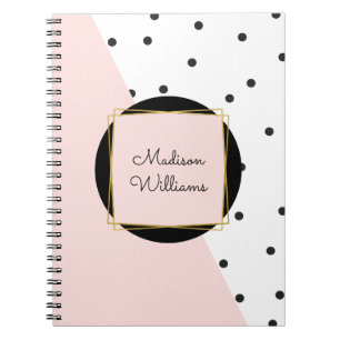 Carnet Feminine rose Personnalisé Pois de bloc de couleur