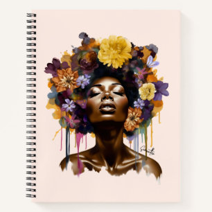 Carnet Femme afro-américaine aux cheveux noirs floraux (3