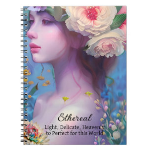 Carnet Femme angélique éthérée avec des fleurs dans ses c