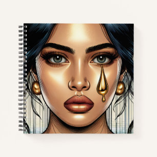 Carnet Femme assez triste avec une larme d'or