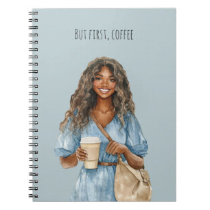 Carnet Femme aux cheveux noirs robe bleue mais d'abord, c