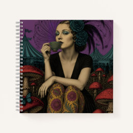 Carnet Femme boit du thé au cirque