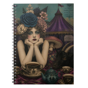 Carnet Femme boit du thé au cirque avec une chèvre noire