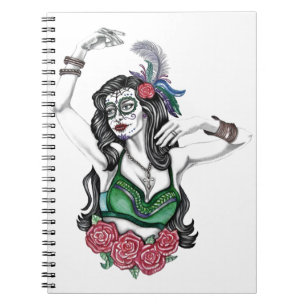 Carnet Femme de crâne de sucre avec des roses