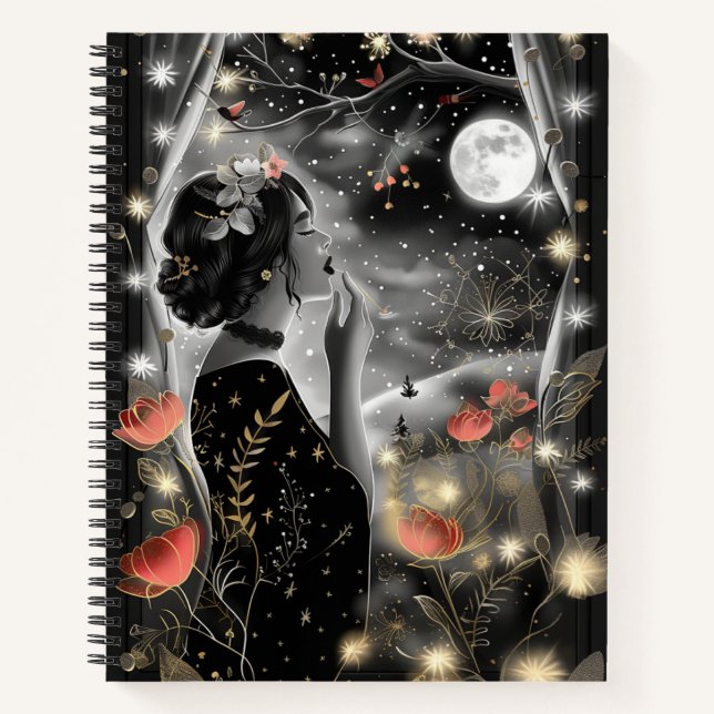 Carnet Femme de la Nuit étoilée en robe noire (Devant)
