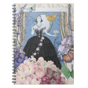 Carnet Femme élégante bleue Robe fantaisie florale 