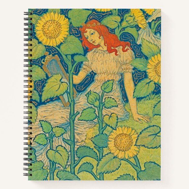 Carnet Femme-fille de fleurs dans le jardin de tournesol (Devant)