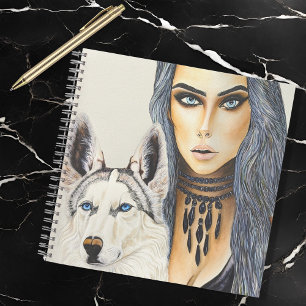 Carnet Femme Glamour Moderne & Chien Loup Husky