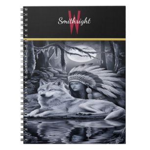 Carnet Femme indienne sereine avec loup au bord de l'eau