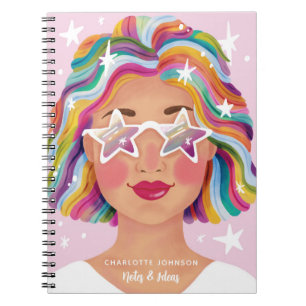 Carnet Femme Mignonne Illustrée Arc-en-ciel Personnalisé