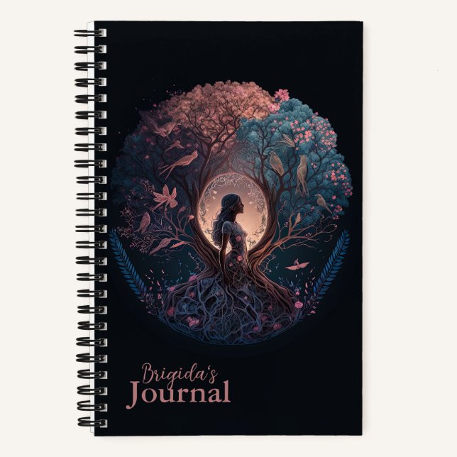 Carnet Femme mystique de la nature en rose et bleu Journa (Recto)