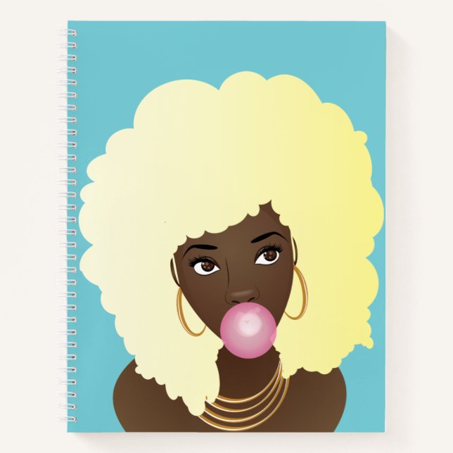 Carnet Femme noire, Afro blonde, Bubblegum rose (Devant)