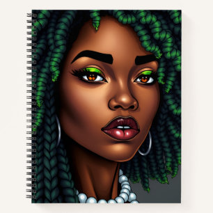 Carnet femme noire mélanine sista argent vert envie reine