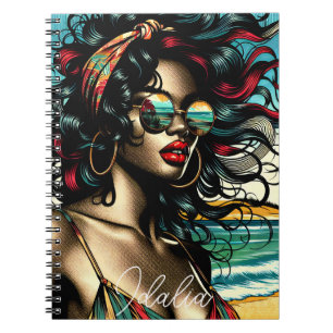 Carnet Femme Rétro sur la Plage Style Bande Dessinée Pop 