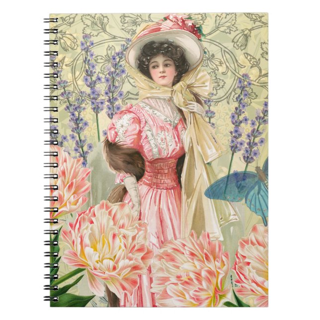 Carnet Femme victorienne florale rose Régence (Devant)
