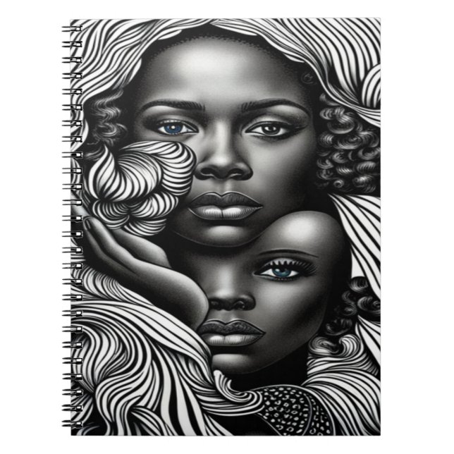 Carnet Femmes afro-américaines Abstraites noires et blanc (Devant)