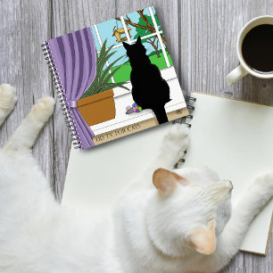 Carnet Fenêtre Chat noir regardant dehors