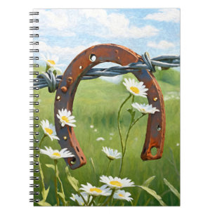 Carnet Fer à cheval rouillé et marguerites blanches