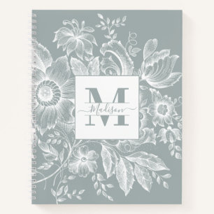 Carnet Ferme Peony Monogram Marine Français Light Grey