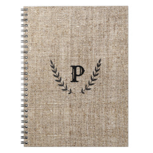 Carnet Ferme rustique Burlap & Black Botanical Laurel