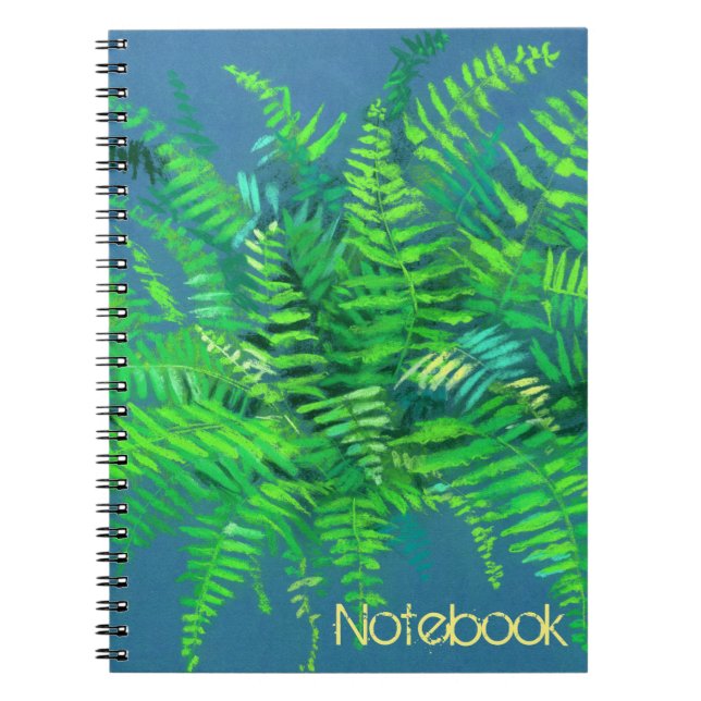 Carnet Ferne, florale, personnalisable, verdure, bleu & v (Devant)