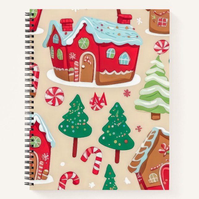 Carnet Festif Noël Gingerpain Maisons Arbres Motif (Devant)